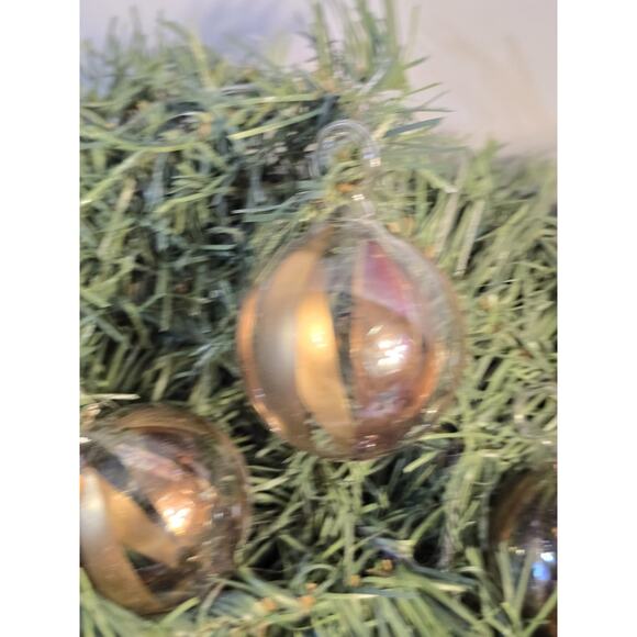 Vintage Hand Blown Glass Ornaments Lot of 7 Gold Stripe Mid Century Holiday - Picture 3 of 11